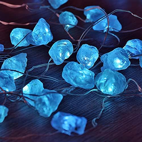 Miya Life Natural Celestite String Lights, вистински сини камења USB/Battery напојувано 9ft 30 LED диоди собрани груб камен со далечински управувач/тајмер или медитација Реики колекција Тема ?
