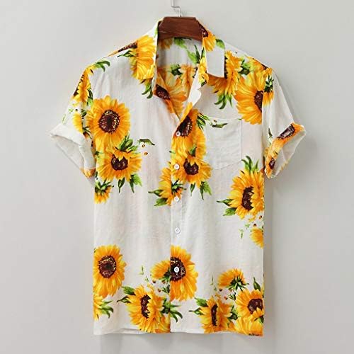 Намален машка шарена летна кратка ракав лабава копчиња хавајска обична кошула блуза