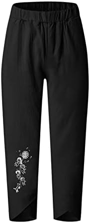 Womenените глуварче цветни панталони за печатење Постелнини панталони салон со висока исечена нога летна есен панталони 2023 облека мода