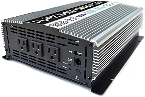 Gowise Power 2000W чист синусен бран инвертер 12V DC до 120V AC со 3 AC -места + 1 5V USB порт, далечински прекинувач и 2 кабли за батерии PS1003, 2021 верзија, сива