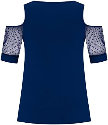 Блуза Со кратки Ракави Маица За Дами Fall Ладно Рамо 2023 Облека V Вратот Памучна Мрежа Секојдневна Блуза ТОЈ ТОЈ