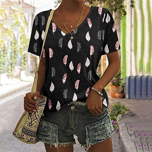 2023 летни цветни врвови за жени, женски класичен склоп краток ракав против маица со маица, облечени обични кошули пулвер блузи врвни црни црни црни црни