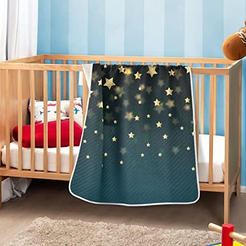 Златни starsвезди ноќни унисекс меки бебе ќебе за креветчето за креветчето за дневно згрижување со густ и мек материјал пријатно ќебе за шетач за патување Декоративе