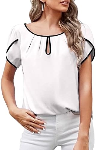 Womenените есен лето основна блуза мека удобна 2023 облека со кратки ракави, екипаж на екипаж, маица за блузи за девојчиња 5H