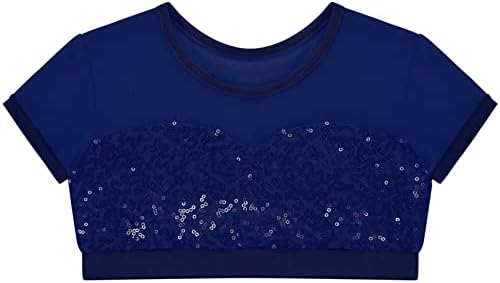 Aislor Girls Sparkly Sequins Fitness Sports Crop Tops Cap Sneeves Keyhole Back Mirtsивост елек
