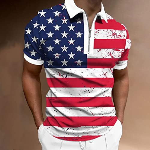 Машко американско знаме Поло врвови 2023 лето лабава вклопени кратки ракави маички 4 -ти јули 3 -ти отпечатоци од поштенски врат