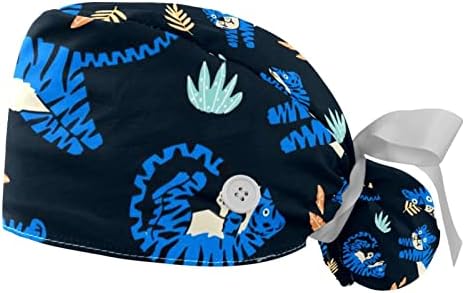 2 парчиња буфан капа со торбичка за конска опашка, памук работна капа за џемпери, прилагодливи хируршки капачиња Bluetiger