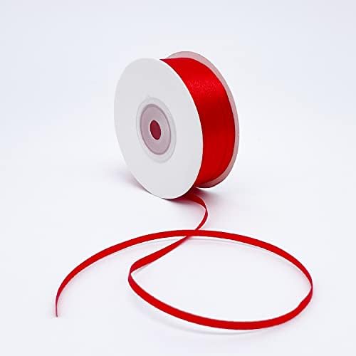 Црвена лента - цврста боја тенка сатенска лента, 1/8 инчи х 100 јарди двојна лента за подароци за лице за занаети