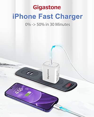 Gigastone iPhone Charger Брзо полнење 【Apple MFI Сертифициран】 20W USB C Charger + 5FT USB-C на молња кабел, брз полнач iPhone 14/14 Pro/14 Pro