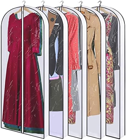 Tonigram 60 чисти торби за облека за висечка облека - 5 парчиња молци доказ за фустани за наметки долги фустани - висечки торбички торбички торбички за складирање на плак?