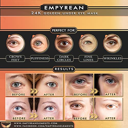 Empyrean 24k златно под маска за очи; Нега на кожата против стареење под закрпи за очи со хијалуронска киселина и ретинол за да се намалат