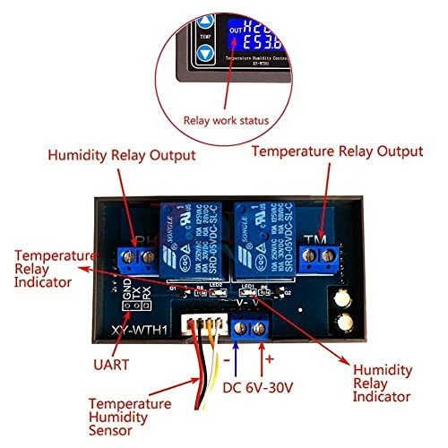 10A Термостат Контролер на дигитална температура на влажноста DC 6V-30V Термички регулатор Термокул LCD дисплеј SHT20 мерач на сензори