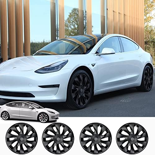 Peslive Tesla Model 3 Cover на тркалото 18 инчи Gemini Hubcaps за додатоци на Tesla Model 3 компатибилни со автомобили 2017-2023, капачиња за замена на центри за капаци 18 ”штити тркала 4 парчиња