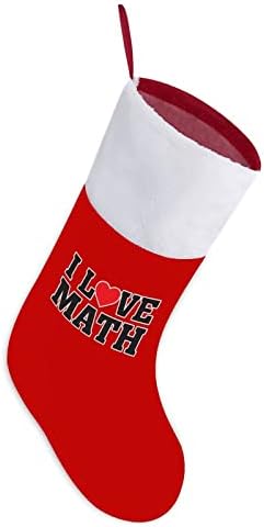 Јас сакам срцева математика Божиќни чорапи црвен кадифе со бела торба за бонбони Божиќни украси и додаток на семејна забава