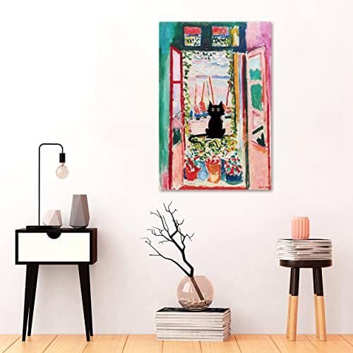 Печатење на отворено прозорец од платно на Хенри Матис црна мачка масло слики репродукција wallидна уметност за украси за домашни