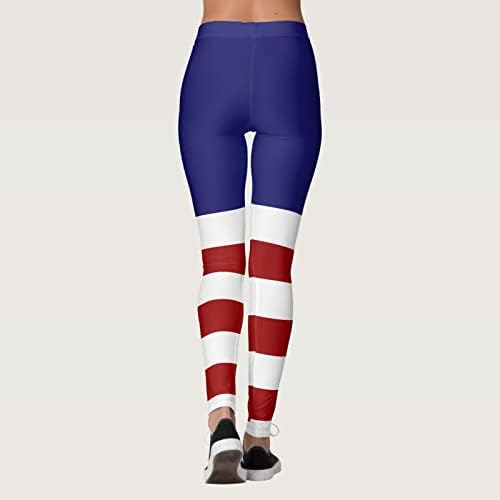 Женски јога хеланки контрола на стомакот, патриотски starsвезди ленти јога панталони вежбаат лесни атлетски компресивни тренинзи хулахопки