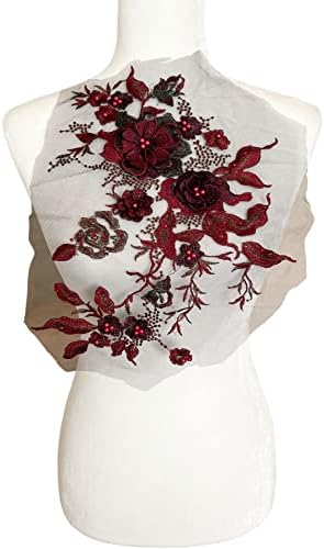 Pepperloney 3D брада цвет шие на везена чипка апликација за венчаница за венчаница на невестата, украсна глава за украсување, додатоци