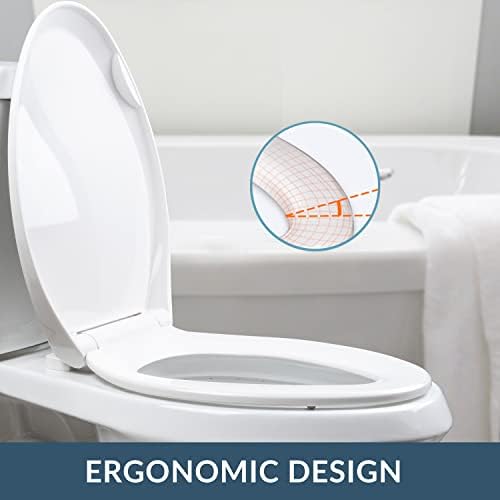 Издолжено тоалетно седиште, бавно блиску, никогаш не се олабавувајте, лесен за инсталирање, пластика, овална, бела боја