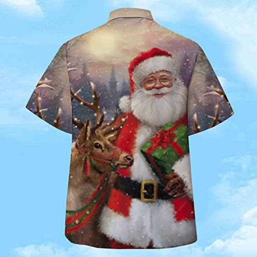 XXBR Божиќно копче за мажи, надолу со кошули Краток ракав Божиќ Дедо Мраз Костими за забави Редовно вклопување новини за дизајнер на дизајнер