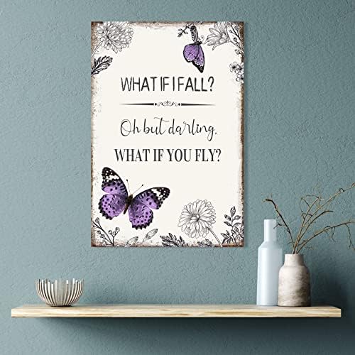 Ypy инспиративен цитат платно wallидна уметност: виолетова пеперутка слика мотивациска врамена постер, што ако паднам позитивен знак за спална
