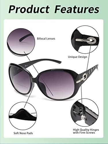 ЈМ Класичен Бифокално Читање Очила За Сонце Очила За Читање За Жени Ув Заштита Отворено Црно +3.5