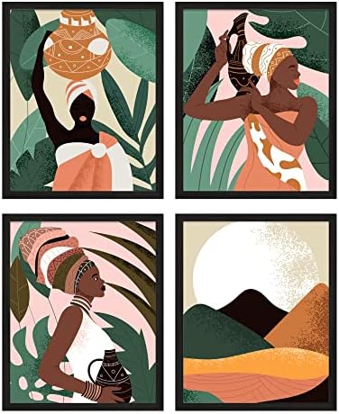 Insire црна жена wallидна уметност афроамериканска wallидна уметност бохо wallидна уметност - сет од 4 црни девојки wallид декор африкански wallиден уметност мода уметност црна
