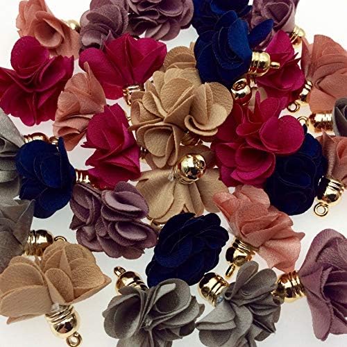 TASSELS | Еден инч мини роза од светло златно капа | Приврзоци за тасели | Продадено во парови | Црвена, розова, сина, бела, црна, беж, смарагдна ресни - лаванда