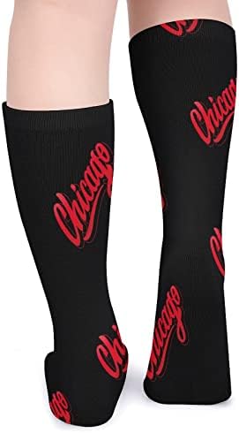 ПЛЕВЕЛ ЧИКАГО Дебели Чорапи Новина Смешно Печатење Графички Обични Чорапи Со Топла Средна Цевка За Зима