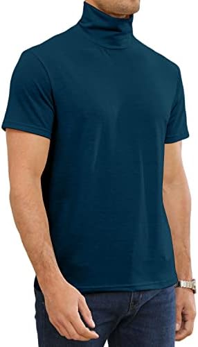Ангбатер модни машки кратки ракави кошули со територии основни тенок фит подзлагање цврста боја пулвер маички морнарица