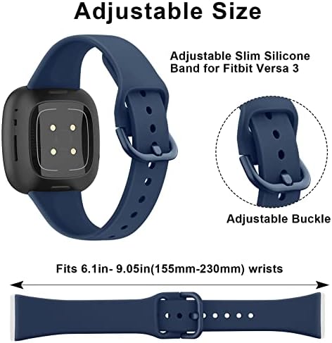 Пакувајте 3 тенки ленти за Fitbit Versa 3 Bands & Fitbit Sense Bands за жени мажи, меки силиконски замена на спортови за рачни зглобови за Fitbit Versa 3 & Fitbit Sense
